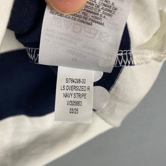 Old Navy Rugby Polo Shirt Womens Medium Navy Blue White Striped Oversized Cotton - Picture 5 of 6